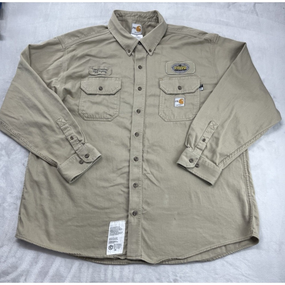 Carhartt FR Shirt Men 2XL Beige Regular Flame Resistant HRC2 NFPA 2112 Workwear